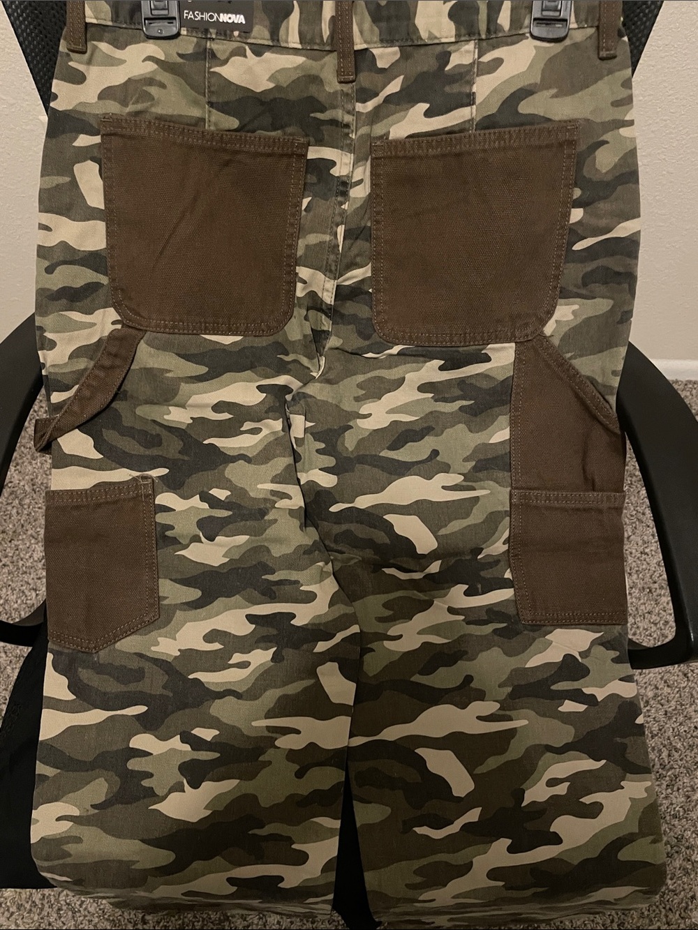 Fashion Nova Women's Camo Carpenter Jeans - Olive Green & Brown - Picture 4 of 8